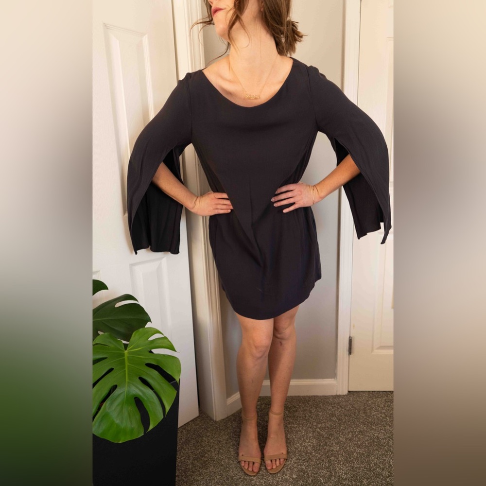 Free People Navy Blue Mini Dress with split kimono sleeves Size Medium